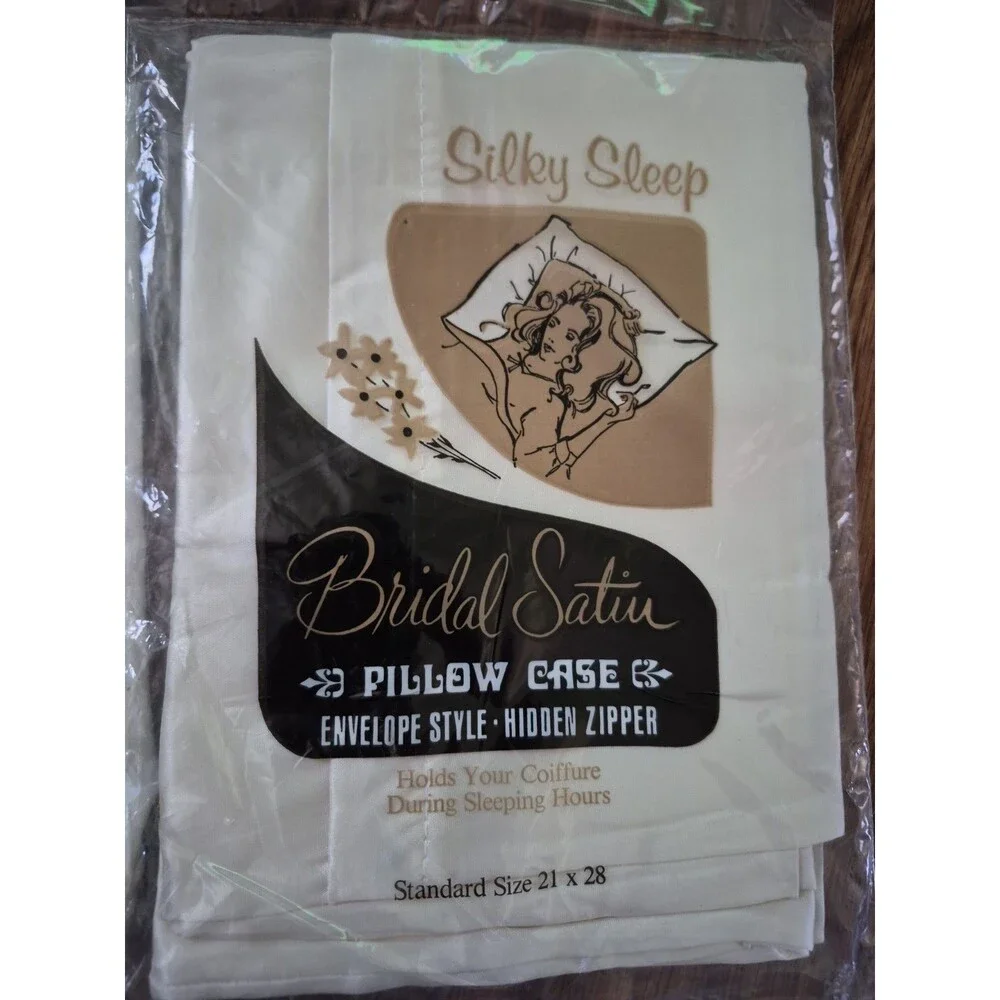 3 VTG Silky Sleep Bridal Satin Ivory Zippered Pillow Case Standard Size 21x28”
